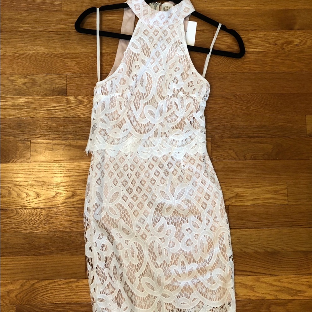 White lace high neck dress